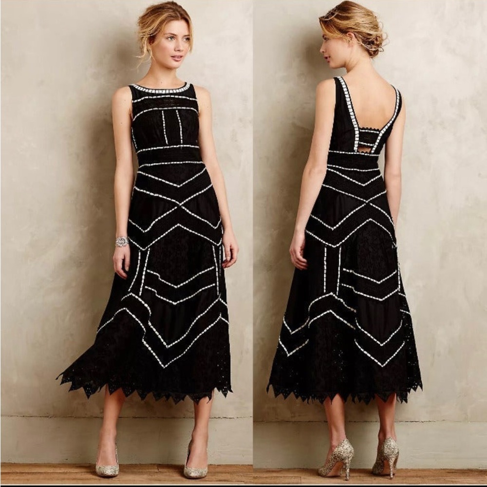 Anthropologie Leifsdottir Tasman midi black eyelet lace crochet dress Size 8
